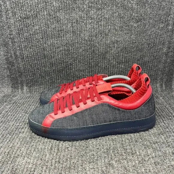 Ermenegildo Z Zegna Leather Knit Sneaker Casual Shoes Charcoal Grey Red Men 10.5